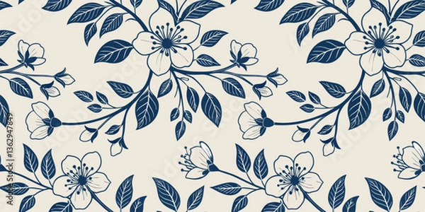 Obraz Seamless floral pattern with elegant vintage flowers and leaves for textile and wallpaper design