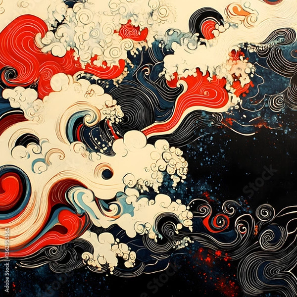 Fototapeta Japanese Abstract Artistic Floral Composition with Elegant Vintage Textures, Ornamental Motifs, and Traditional Design Elements