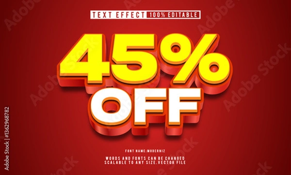 Fototapeta Bold 3D 45% off text effect, fully editable style.