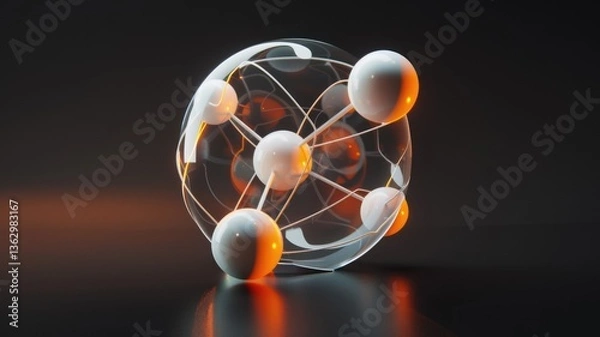 Fototapeta The abstract of transparent sphere shape connected in digital technology style design. Particle connection show pattern of electronic system represent about processor algorithm on computer. AIG53.