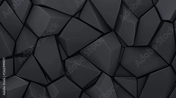 Fototapeta Fractured Facade: A striking close-up view of an abstract dark pattern, highlighting a surface composed of irregularly shaped, angular, and fractured elements.