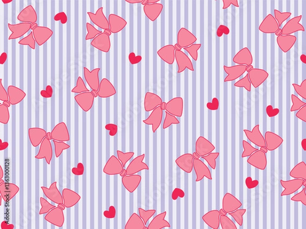 Fototapeta BOW TIE AND RED HEARTS WITH STRIPE BACKGROUND SEAMLESS PATTERN ALL OVER PRINT VECTOR ILLUSTRATION