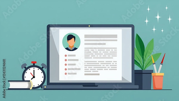 Fototapeta Flat Human resources manager reviews CVs to select personnel employment headhunting candidate selective new career recruitment sites concept as A human resources manager reviews CVs to select personne
