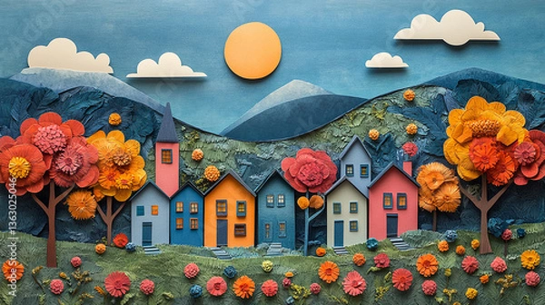 Fototapeta A vibrant and dynamic paper art creation, bursting with a spectrum of colors. This striking artwork features layers of vividly colored paper, intricately folded, cut, and arranged to form a lively