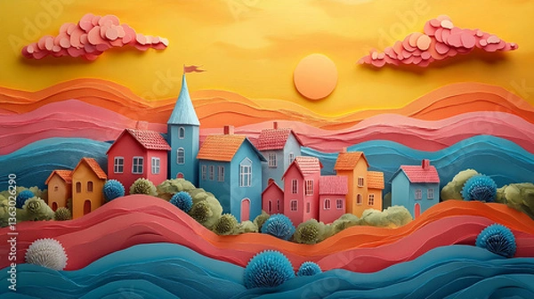 Fototapeta A vibrant and dynamic paper art creation, bursting with a spectrum of colors. This striking artwork features layers of vividly colored paper, intricately folded, cut, and arranged to form a lively