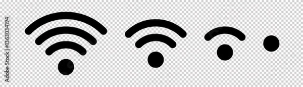 Fototapeta Set of vector Wi-Fi icon for communication, telecommunication. Communication wireless signal level wifi. Clipart illustration. Mobile bar status.