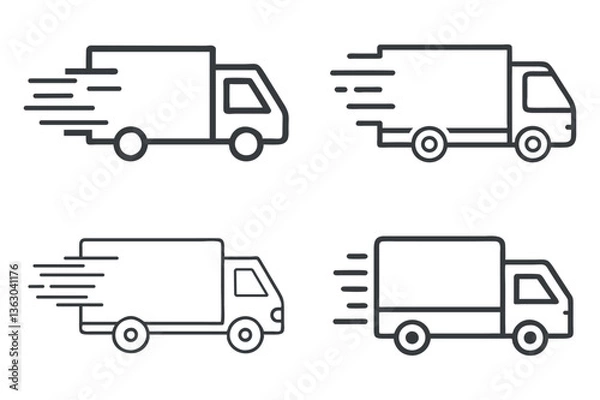 Fototapeta Set of Transport Icons.  Set of Four Fast Delivery Truck Icons – Speed Motion Line Vector Illustrations for Shipping and Logistics