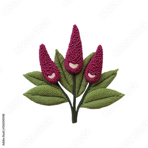 Obraz Punch Needle Embroidery of Three Pink Flowers with Green Leaves