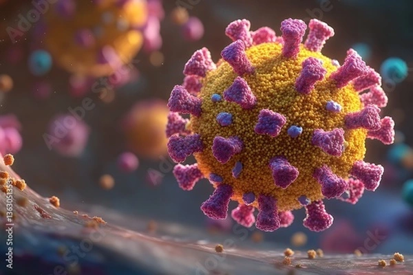Fototapeta Microscopic View of Coronavirus Detailed 3D Render of Virus Structure