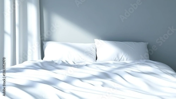 Fototapeta Minimalist bedroom with soft sunlight