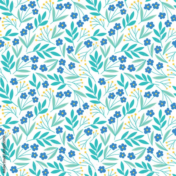 Fototapeta Seamless pattern with spring floral design. Botanical vector background design for wrapping paper, textile and fabrics