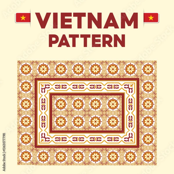 Fototapeta Vietnamese pattern, red and yellow motifs, retro, classic Vietnamese tiles, Traditional Vietnamese motifs