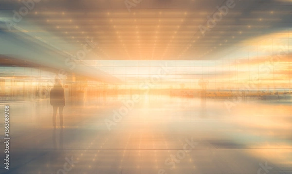 Fototapeta Ephemeral Journeys: Travelers in Motion Through Light and Transit