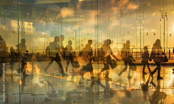 Fototapeta Ephemeral Journeys: Travelers in Motion Through Light and Transit