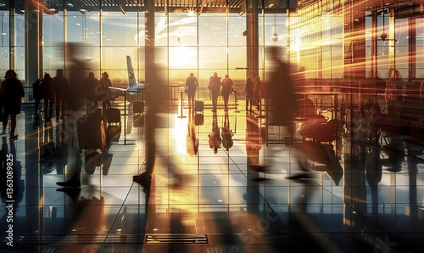 Fototapeta Ephemeral Journeys: Travelers in Motion Through Light and Transit