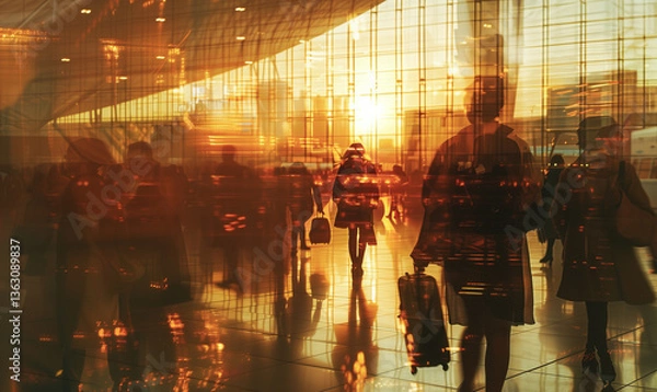 Fototapeta Ephemeral Journeys: Travelers in Motion Through Light and Transit