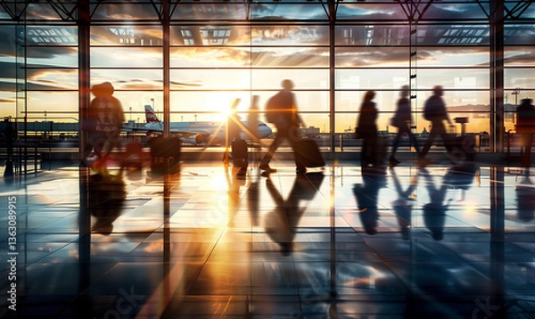 Fototapeta Ephemeral Journeys: Travelers in Motion Through Light and Transit