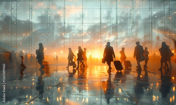 Fototapeta Ephemeral Journeys: Travelers in Motion Through Light and Transit