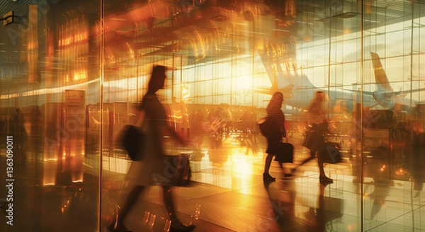 Fototapeta Ephemeral Journeys: Travelers in Motion Through Light and Transit