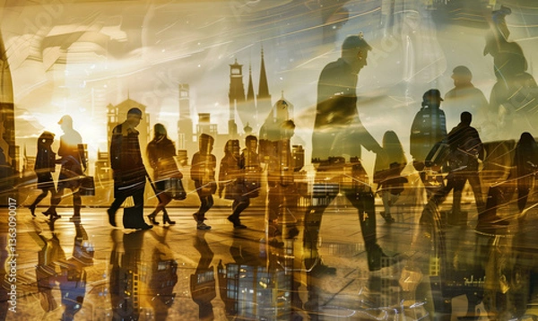 Fototapeta Ephemeral Journeys: Travelers in Motion Through Light and Transit