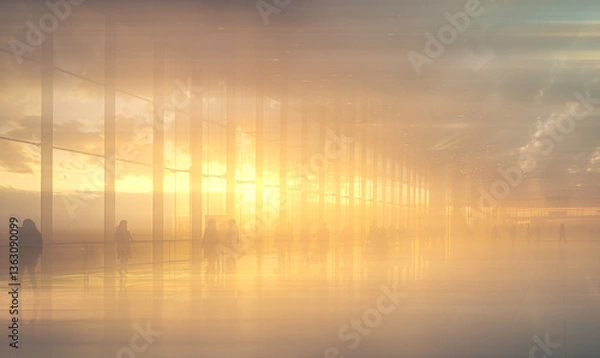 Fototapeta Ephemeral Journeys: Travelers in Motion Through Light and Transit
