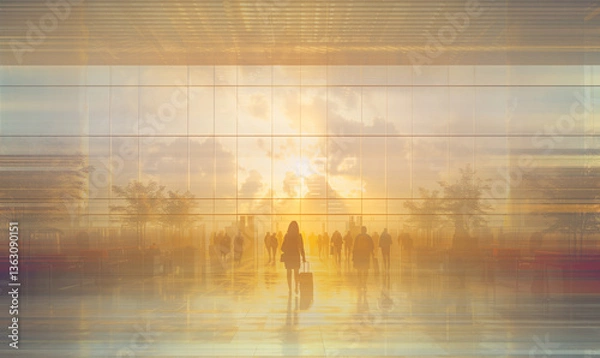 Fototapeta Ephemeral Journeys: Travelers in Motion Through Light and Transit