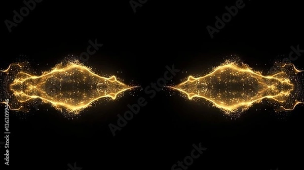 Obraz Stylish golden loops and particles on a luxurious black abstract motion backdrop