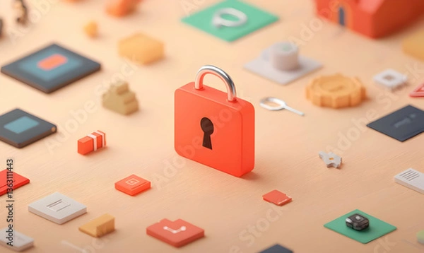 Fototapeta Digital Trust and Fraud Prevention Concept with Lock and Icons
