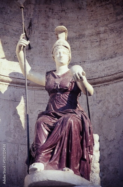 Obraz View of Statue of Goddess Rome at the base of Palazzo Senatorio in Rome, Italy during 1990s.