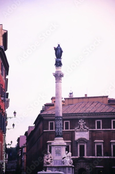 Obraz View of the Column of the Immaculate Conception at Piazza Mignanelli, towards the south east part of Piazza di Spagna in Rome, Italy during 1990s