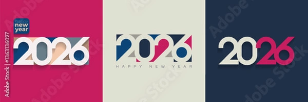 Fototapeta Happy new year 2026 design concept with basic number 2026 and design development for cover, template and banner