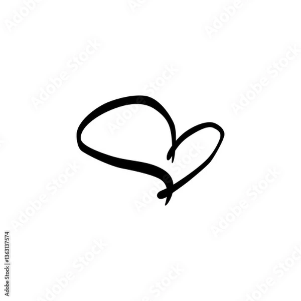 Fototapeta Heart shape drawn with a simple black line on a white background, symbolizing love and affection in minimalistic style