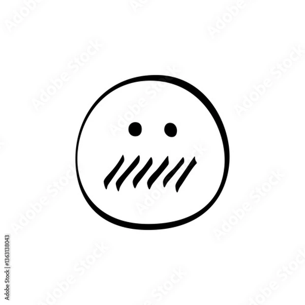 Obraz Simple abstract design featuring a circular face with lines and dots representing emotion at midday