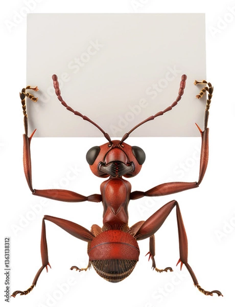 Fototapeta Bug with Raised Hands Holding a Blank Slogan Plate Isolated on Transparent Background 