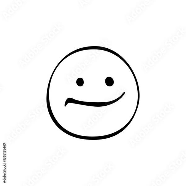 Fototapeta Simple smiley face with neutral expression on a white background, conveying a mix of emotions