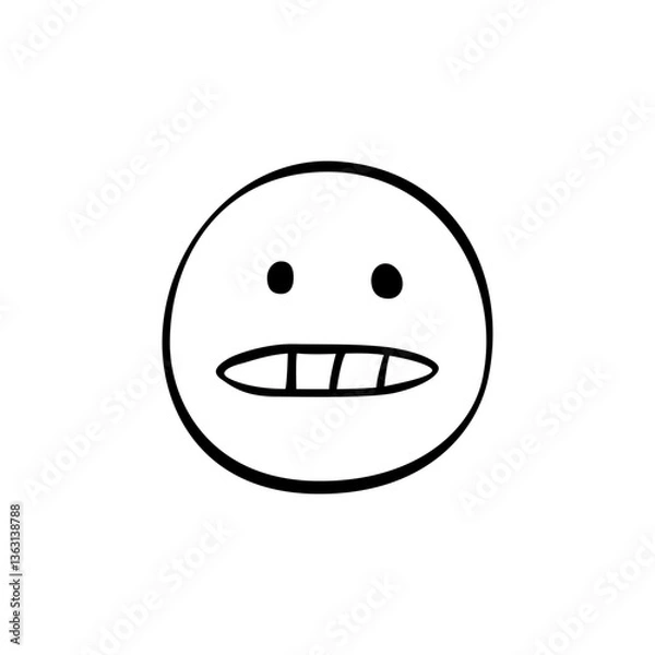 Fototapeta Unique cartoon smiley face with a wide grin and simple features displayed in a minimalist black and white style