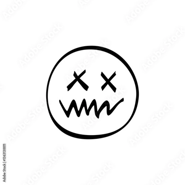 Fototapeta Unique hand-drawn smiley face design featuring crossed eyes and a wavy mouth for playful expression in art projects