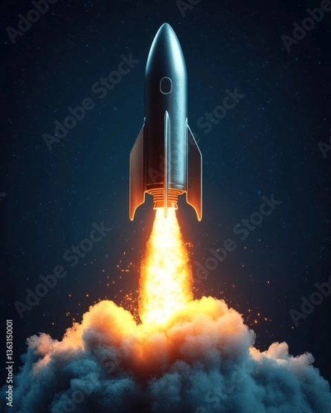 Fototapeta Rocket launching into space at night	