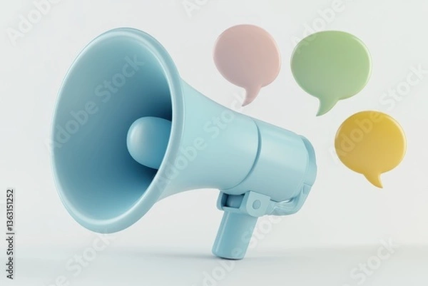 Fototapeta Blue megaphone with speech bubbles	