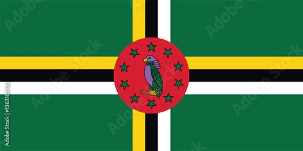 Fototapeta Dominica Flag Vector Clipart Illustration - High-Quality Graphic Design of the National Flag of Dominica, Vibrant Colors, Tropical Bird, Vector Art, Symbol of Dominica Pride, Political Representation