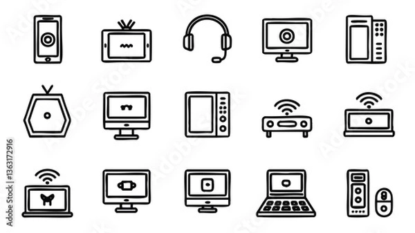 Fototapeta Simple Line Art Icons of Various Electronic Devices