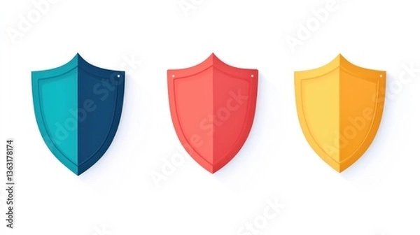 Fototapeta Colorful shields, protection concept, white background, security design, website icons