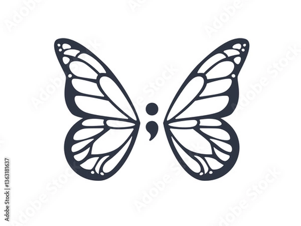 Fototapeta Black Semicolon with Butterfly Wings. Isolated Vector Illustration Design