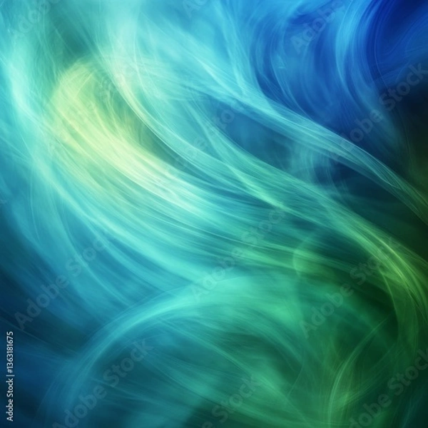 Fototapeta Abstract Fluid Art: Flowing Blue and Green Waves of Light - Serene and Dynamic Design