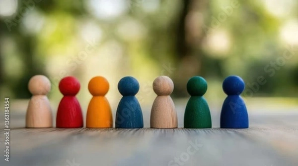Obraz Colorful wooden figures teamwork and collaboration