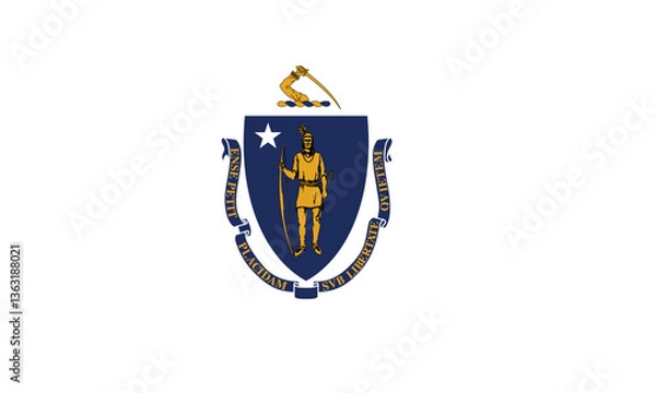 Fototapeta Massachusetts State Flag Vector Clipart Illustration with Bold Design, Featuring the Iconic Shield, Pine Tree, and Colonial Figure on a Blue Background