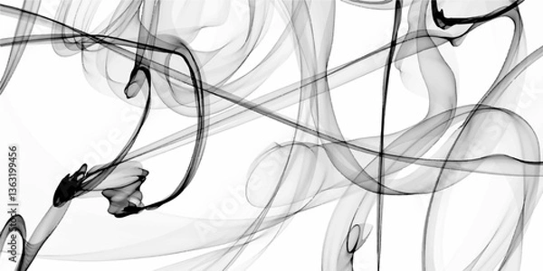 Fototapeta White smoke abstract on white background, fire design. Scratched texture soft lines brushed steel, desktop wallpaper. Collection of airborne particulates and gases emitted. Smoke steam set