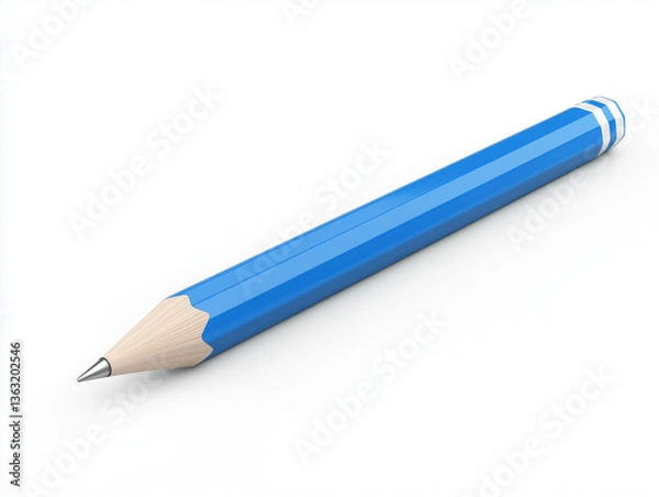Fototapeta 3D render of a sharpened blue pencil on a white background