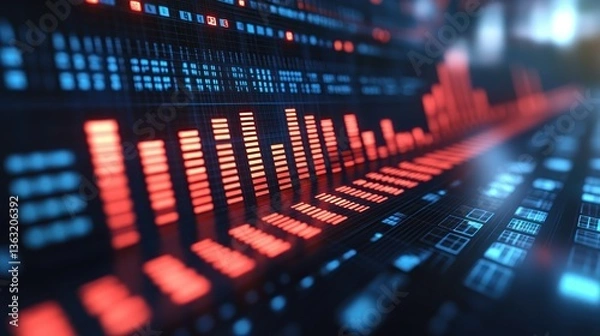 Fototapeta Abstract Digital Audio Visualizer: Red and Blue Spectrum