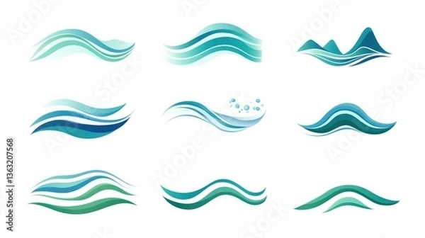 Fototapeta Ocean wave icons; design elements; white background; website graphics
